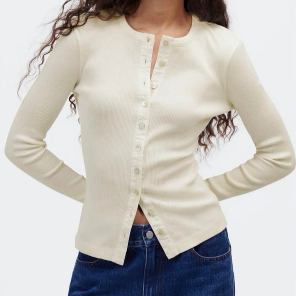 Madewell Garment Dyed Ribbed Cardigan Long Sleeve Tee Size XXS NWT